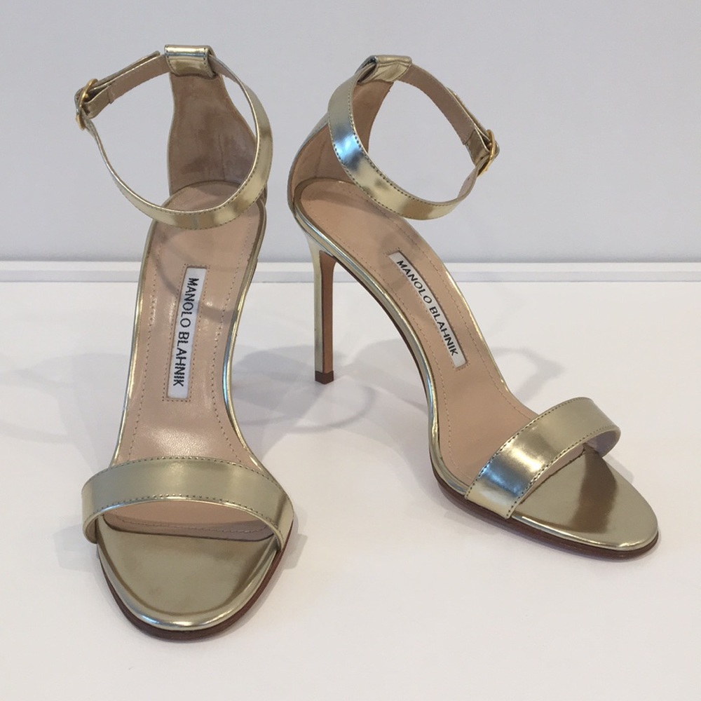 Manolo Blahnik Gold Chaos Sandals Heels 36.5 New